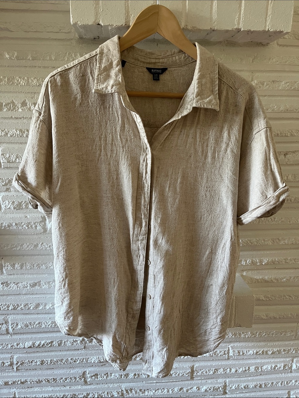 Buffalo David Bitton Neutral Beige Short Sleeve Button-Up Shirt